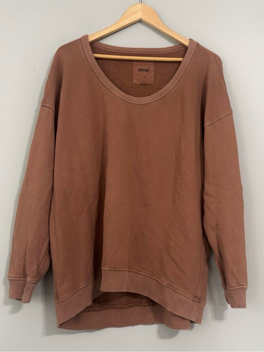 Aerie Brown Oversized Cotton Mid Sleeve Sweater Top